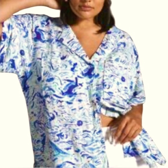 Maeve Anthropologie Button Down Blue White Surf Shirt Size XS Linen Coastal NWT - Picture 13 of 13
